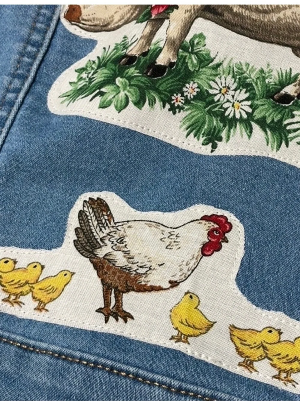 Upcycled Stretch Denim Kids Jacket Farm Animal Appliqué Western